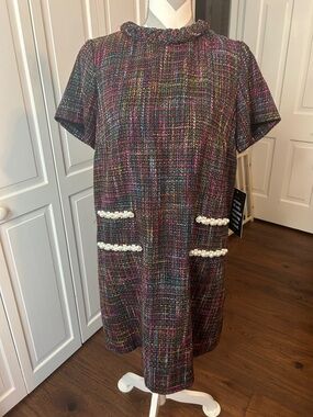 Tuckernuck Multicolor Tweed Pearl-Trim Jackie Shift Dress